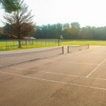 Tennis court at sunset